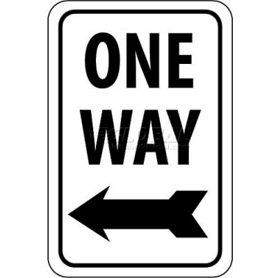 Panneau de signalisation NMC TM22G, « One Way » avec flèche vers la gauche, 18 po x 12 po, blanc/noir
