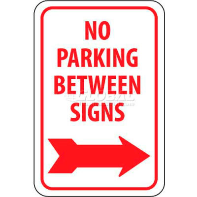 NMC TM30G panneau de signalisation, pas de Parking entre signes W/touche flèche droite, 18 "X 12", blanc/rouge