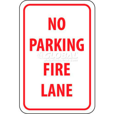 Panneau de signalisation NMC TM3G, « No Parking Fire Lane », 18 po x 12 po, blanc/rouge