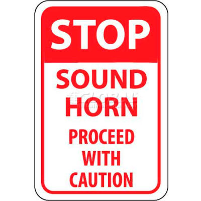 NMC TM70G panneau de signalisation, corne de Stop Sound procéder avec prudence, 18 "X 12", blanc/rouge