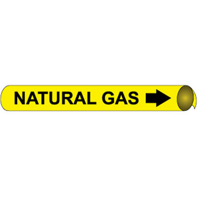 Marqueur de tuyau NMC™ préenroulé et à sangle, gaz naturel, convient 3/4 » - 1 » Pipe Dia.