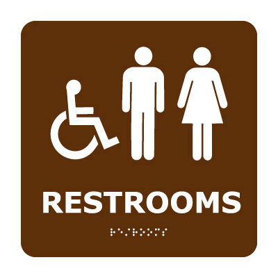 Graphic Braille Sign - Restrooms - Brown