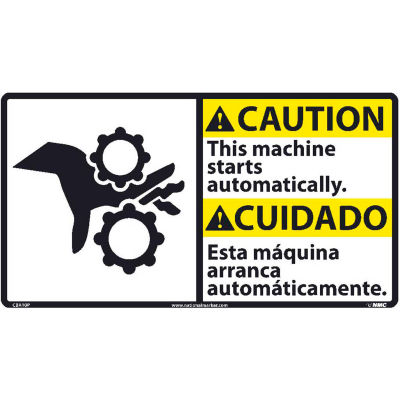 Bilingual Vinyl Sign - Caution This Machine Starts Automatically