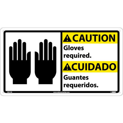 Bilingual Plastic Sign - Caution Gloves Required