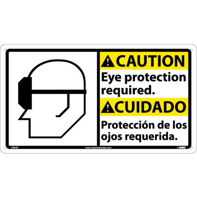 Bilingual Plastic Sign - Caution Eye Protection Required