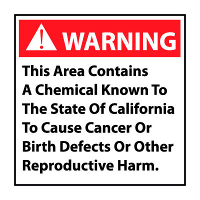 California Proposition 65 Plastic Sign - Warning This Area Contains A Chemical