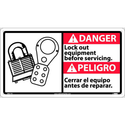 Bilingual Plastic Sign - Danger Lock Out Equipment Before Servicing