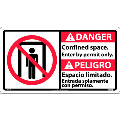 Bilingual Plastic Sign - Danger Confined Space Enter By Permit Only