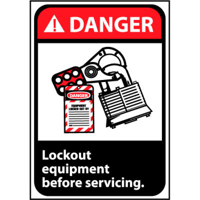 Danger Sign 14x10 Vinyl - Lock Out Equipment Before Servicing
