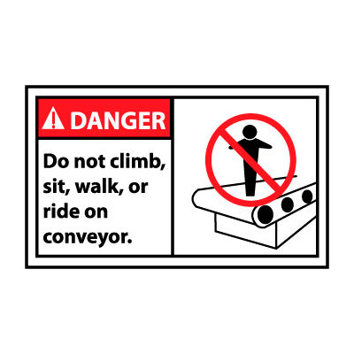 Étiquettes de Machine graphique - Danger ne pas grimper, s’asseoir, marcher ou rouler sur convoyeur