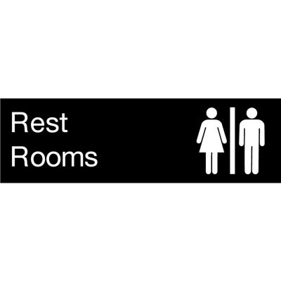Engraved Sign - Rest Rooms - Black