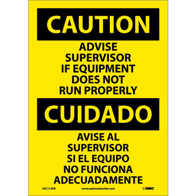 Bilingual Vinyl Sign - Caution Advise Supervisor If Equipment Does Not Run