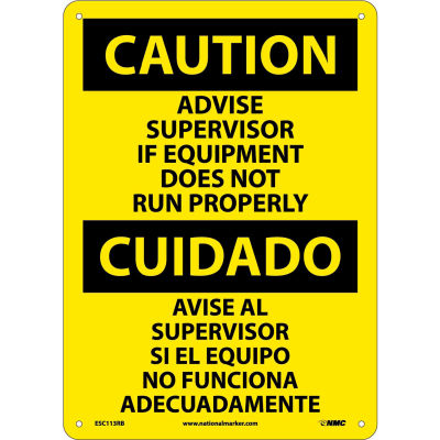 Bilingual Plastic Sign - Caution Advise Supervisor If Equipment Does Not Run