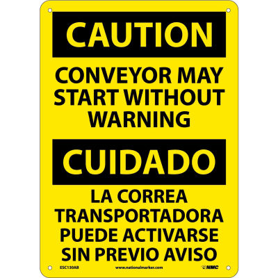 Bilingual Aluminum Sign - Caution Conveyor May Start Without Warning