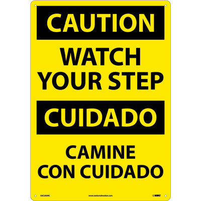 Bilingual Plastic Sign - Caution Watch Your Step