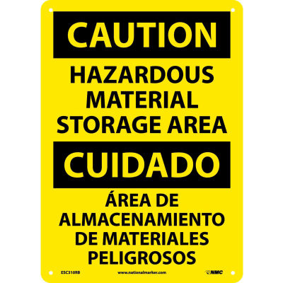 Bilingual Plastic Sign - Caution Hazardous Material Storage Area