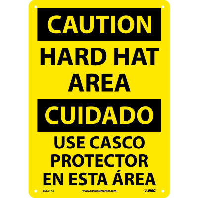 Bilingual Aluminum Sign - Caution Hard Hat Area