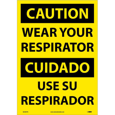 Bilingual Vinyl Sign - Caution Wear Your Respirator