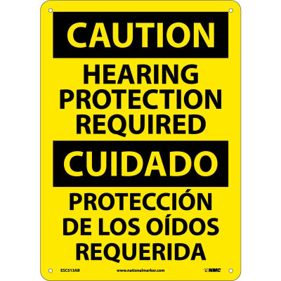 Bilingual Aluminum Sign - Caution Hearing Protection Required