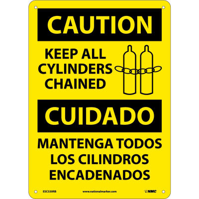 Bilingual Plastic Sign - Caution Keep All Cylinders Chained