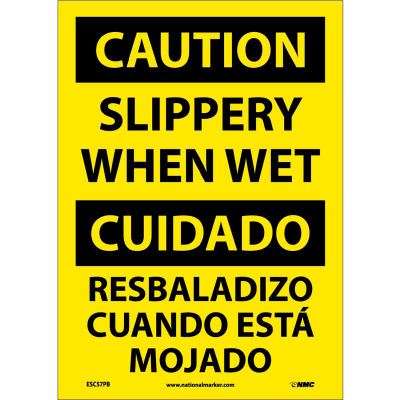 Bilingual Vinyl Sign - Caution Slippery When Wet
