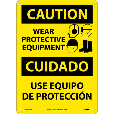 Bilingual Aluminum Sign - Caution Wear Protective Equipment