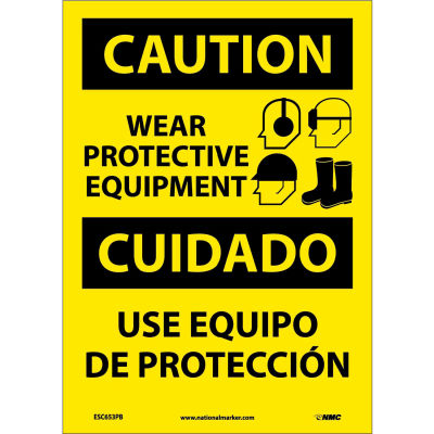 Bilingual Vinyl Sign - Caution Wear Protective Equipment