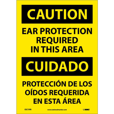 Bilingual Vinyl Sign - Caution Ear Protection Required In This Area