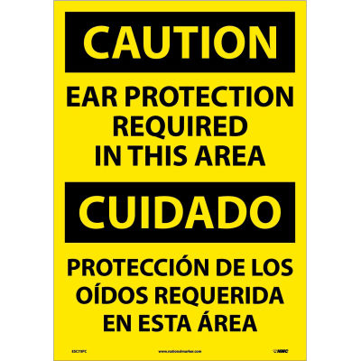 Bilingual Vinyl Sign - Caution Ear Protection Required In This Area