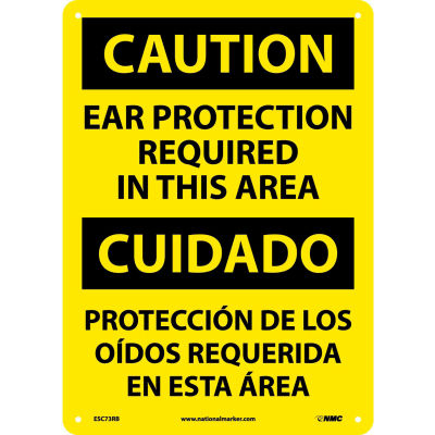 Bilingual Plastic Sign - Caution Ear Protection Required In This Area