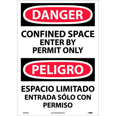 Bilingual Vinyl Sign - Danger Confined Space Enter By Permit Only