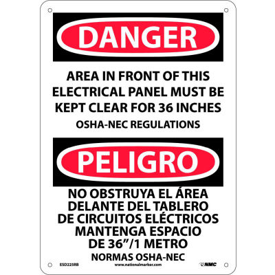 Bilingual Plastic Sign - Danger Area In Front Of This Electrical Panel Clear