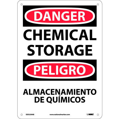Bilingual Aluminum Sign - Danger Chemical Storage