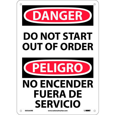 Bilingual Plastic Sign - Danger Do Not Start Out Of Order