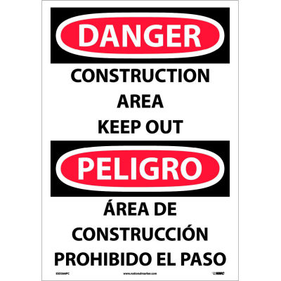 Bilingual Vinyl Sign - Danger Construction Area Keep Out