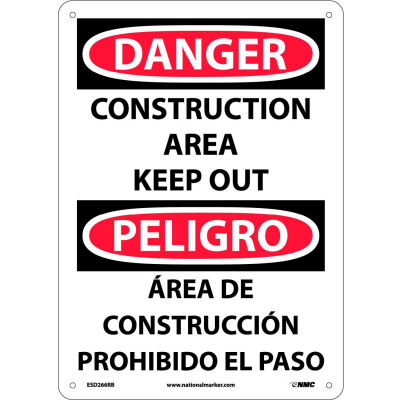 Bilingual Plastic Sign - Danger Construction Area Keep Out