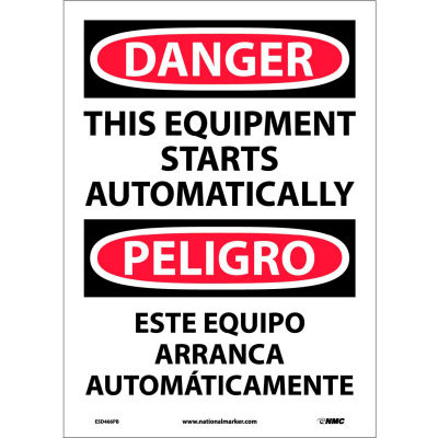 Bilingual Vinyl Sign - Danger This Equipment Starts Automatically
