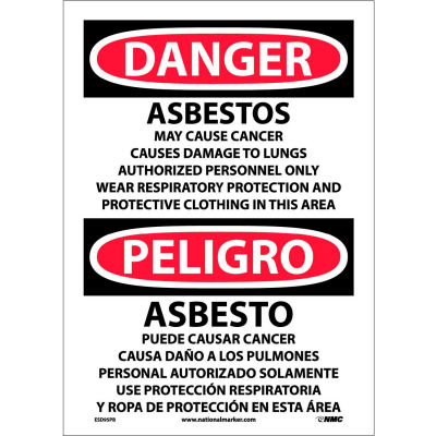 Bilingual Vinyl Sign - Danger Asbestos Cancer And Lung Disease Hazard