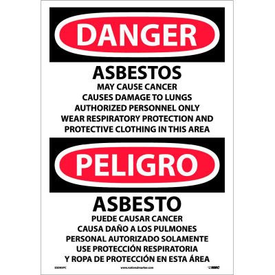 Bilingual Vinyl Sign - Danger Asbestos Cancer And Lung Disease Hazard