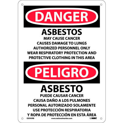 Bilingual Plastic Sign - Danger Asbestos Cancer And Lung Disease Hazard
