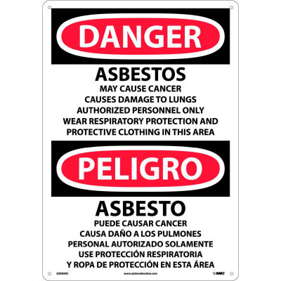 Bilingual Plastic Sign - Danger Asbestos Cancer And Lung Disease Hazard