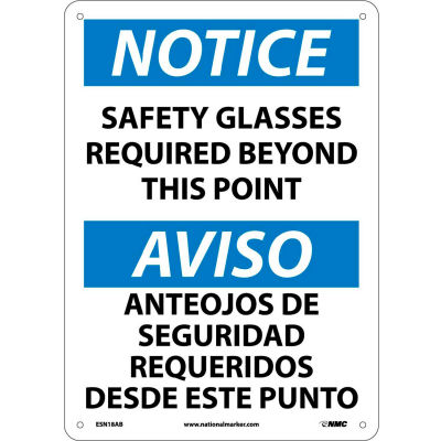Bilingual Aluminum Sign - Notice Safety Glasses Required Beyond This Point