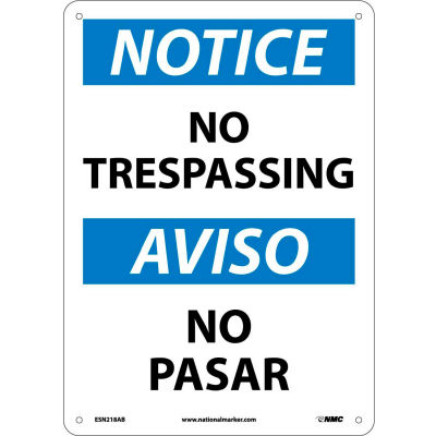 Bilingual Aluminum Sign - Notice No Trespassing