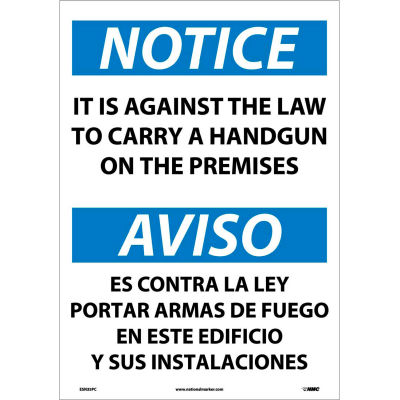 Bilingual Vinyl Sign - Notice It Is Against The Law To Carry Handgun On Premises