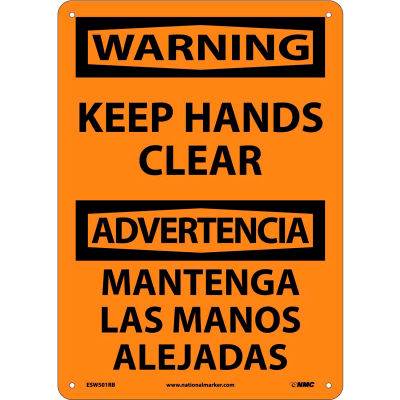 Bilingual Plastic Sign - Warning Keep Hands Clear