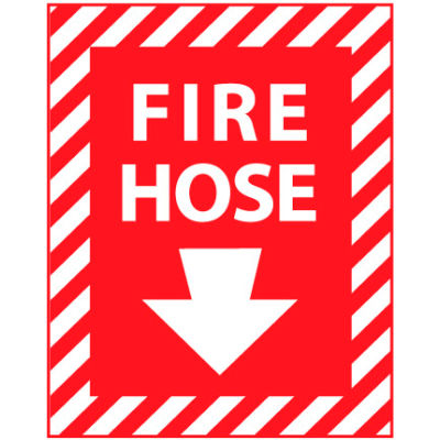Fire Safety Sign - Fire Hose with Down Arrow - Plastic