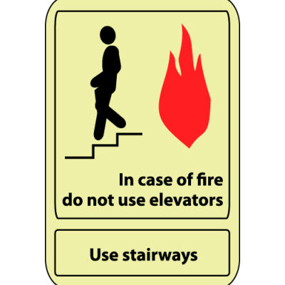 Glow Sign Rigid Plastic - 10X7 In Case Of Fire Do Not Use Elevator