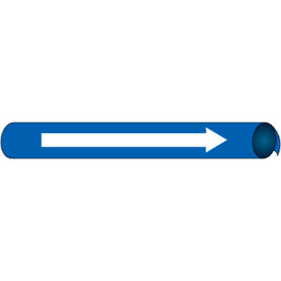 Marqueur de tuyau NMC™ préenroulé et à sangle, flèche de direction, s’adapte à plus de 10 « diamètre de tuyau, bleu