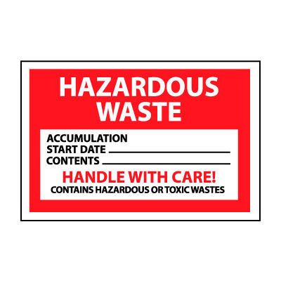 Étiquettes de vinyle de déchets dangereux - Poignée de déchets dangereux avec soin, Paquet de 25