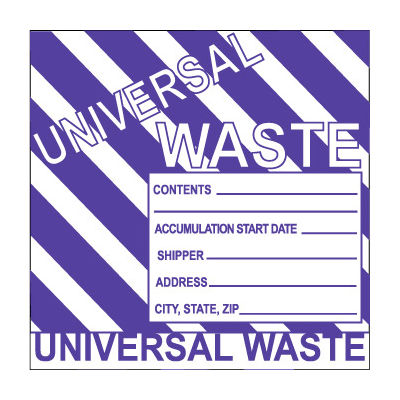 Hazardous Waste Paper Labels - Universal Waste (Striped)